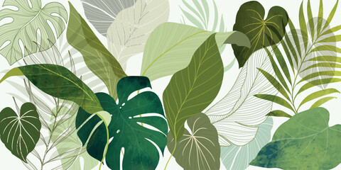 summer background watercolor arrangements with leaves. Botanical illustration minimal style. - 607220423