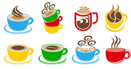 set collections Hot Coffee cup icon. Coffeeshop modern logo design vector illustration
