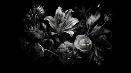 美しく神秘的なモノクロの花の世界