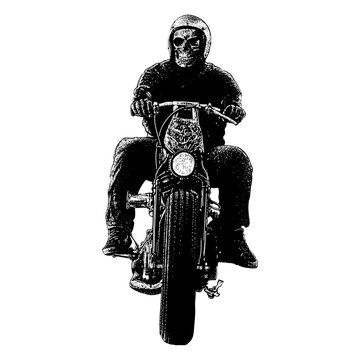 choper skull rider hand drawing vector isolated on background.