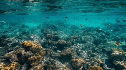 Fototapeta na wymiar clear underwater scene with reef Generative AI