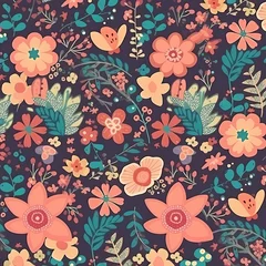 Wandaufkleber Cute Flowers Seamless Pattern Illustration © imazydreams