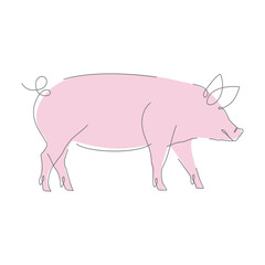 Pig in one line logo icon. Pig continous line art icon vector. Abstract vector linear illustration of pig. pork vector icon. line art. Vector illustration
