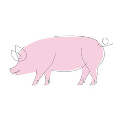 Pig in one line logo icon. Pig continous line art icon vector. Abstract vector linear illustration of pig. pork vector icon. line art. Vector illustration