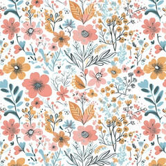 Pink And Other Colors Floral Pattern Illustration