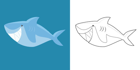 Obraz premium Cute cartoon animal coloring page. Coloring shark the sea animals worksheet. Coloring activity for children. Printable educational printable coloring worksheet. Vector file.