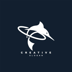 Creative planet marlin fishing logo design vector. jumping marlin fish logo vector
