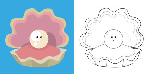 Cute cartoon animal coloring page. Coloring the oyster sea animals worksheet. Coloring activity for children. Printable educational printable coloring worksheet. Vector file.