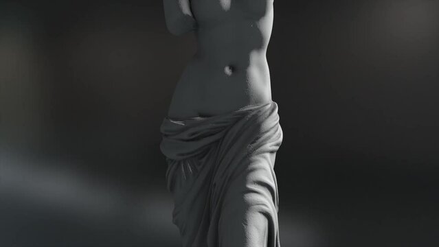 Venus de Milo, study of the famous statue, with a smooth rising dolly shot starting at the statute's base and gliding up in a medium shot