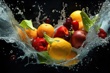 Fototapeta na wymiar Refreshing Delights: Fruit and Vegetables Splash into Water. created with Generative AI