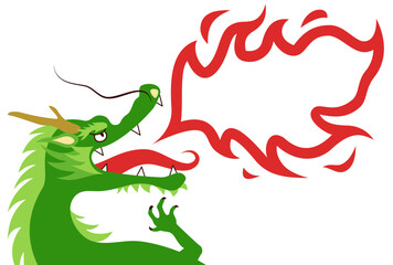 龍が吹いている火が吹き出しになっているイラスト　白背景