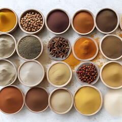 kinds of spices on white, food, spice, pepper, spices, ingredient, curry, cooking, red, powder,