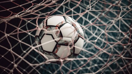 Naklejka premium soccer ball in goal net Generative AI