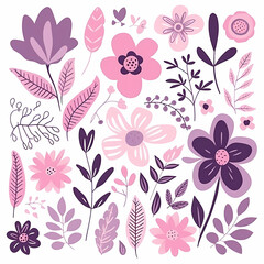 Summer Flowers Pink And Lilac Flat Illustration