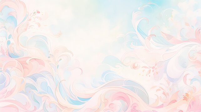 Whimsical Watercolor Dreams Background. Dreamy watercolor painting with delicate swirls and soft pastel hues. Tranquility and enchantment feel. Generative AI.