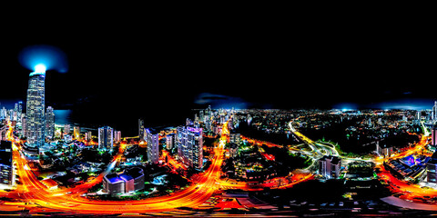 Glowing Symphony: Mesmerizing 360 Aerial View of Surfers Paradise's Luminescent Nighttime Skyscrapers