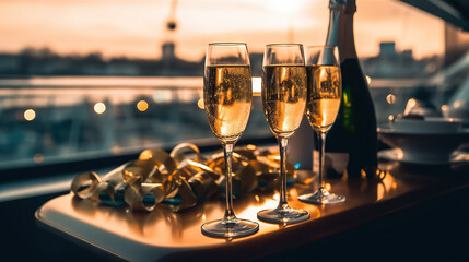 Glamorous Night: Luxury Evening Party on a Cruise Yacht, Set in Motion by Champagne Delights. created with Generative AI