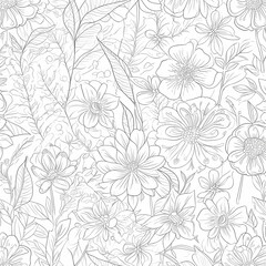 Fototapeta na wymiar Outline Floral Seamless Background Illustration