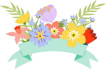 Flower bouquet with ribbon.