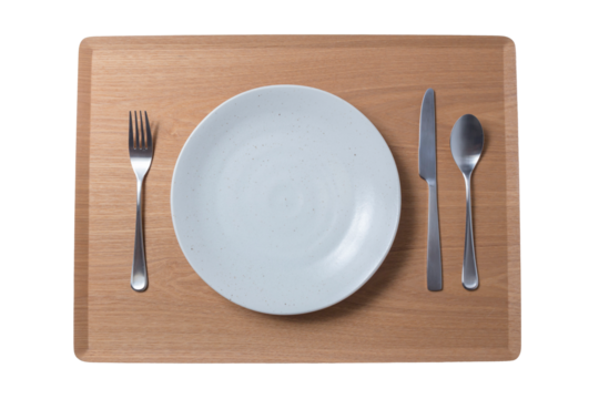 白いお皿とナイフとフォークとスプーン 透明背景