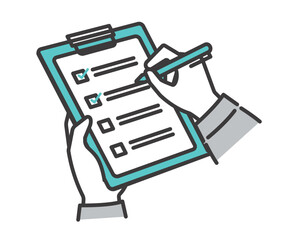 チェックリストをチェックをする作業員の手元のベクターイラスト素材／バインダー／点検