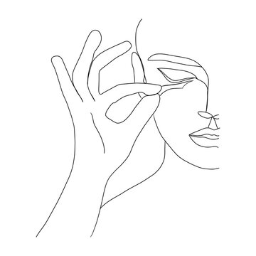 minimalist line art woman applying eyelashes clip art preview