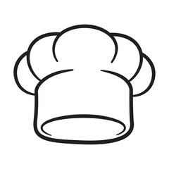 cartoon style chef hat drawing, cooking symbol, black lines on a white background