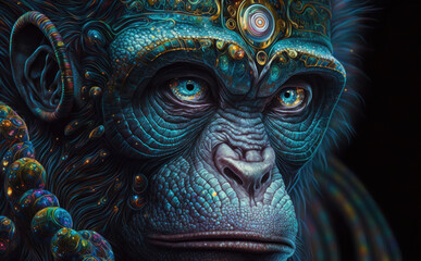 Naklejka premium Cosmic Ape Portrait. Created with Generative AI Technology