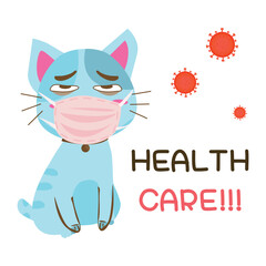 protect yourself Cute illustration of a cat wearing a mask for good health.