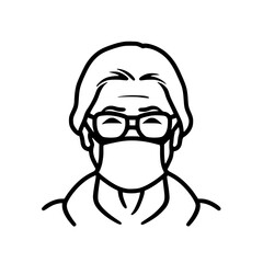 Old woman wearing mask vector illustration isolated on transparent background