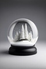 Fototapeta na wymiar Beautiful cute winter snow globe with black gradient background Generative AI