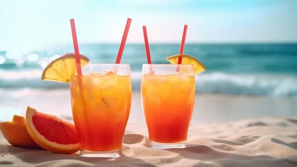 Obraz premium Delicious tropical cocktail on the beach Generative AI