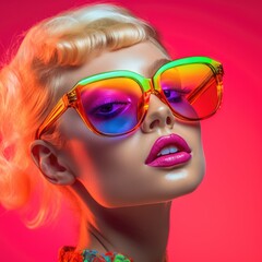 Stylish beautiful fashion girl wear trendy sunglasses. Generative AI