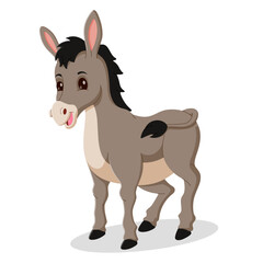 Cute cartoon donkey isolated on white background. Cheerful Donkey Delights. Vector illustration