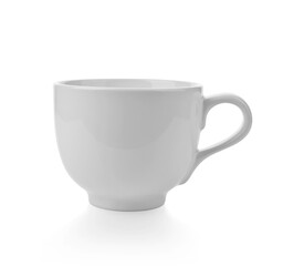 White ceramic cup on white background