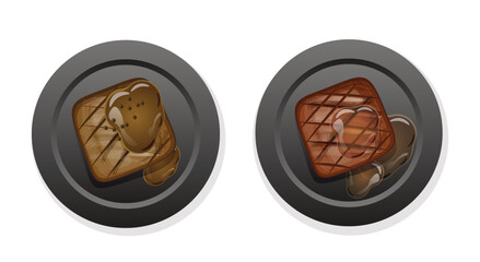 Juicy tasty steak on a black plate vector illustration
