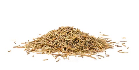 heap of dry rosemary on white background