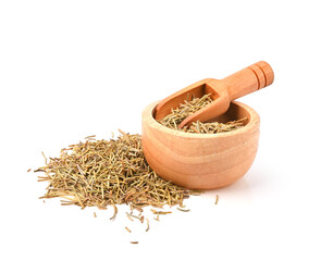heap of dry rosemary isolated on white background