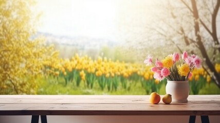 Fototapeta premium Podium for product advertisement or restaurant menus with beautiful background Generative AI
