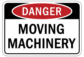Moving machinery warning sign and label