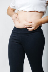 Women with abdominal fat, obesity problems, fat accumulation, diet, exercise, weight loss, postpartum women's abdomen fat accumulation after giving birth