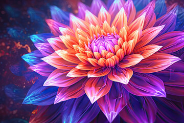 Psychedelic illustration of a Dahlia flower.  Generative AI