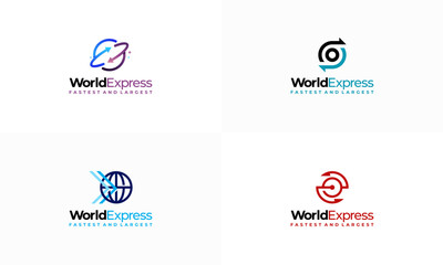 Set of World Express delivery logo, Logistic company vector logo template