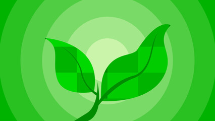 Green leaves with branches patterned in green square motifs against a green circular background