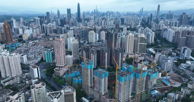 Aerial footage of landscape in shenzhen city, China 
