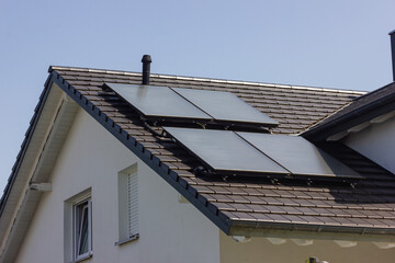 solar panel rooftop on building roof with construction scaffold