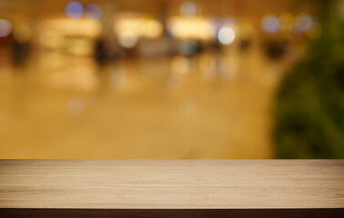 Empty wood table top and blur of out door garden background Empty wooden table space for text marketing promotion. blank wood table copy space for background