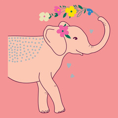 illustration design of beautiful or cute elephant with background for shirts