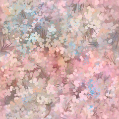 Lush spring bloom of mimosa tree Pastel pink orange blue grey colors Abstract blur painted seamless background