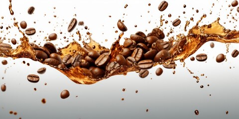 Coffee beans with water splash background. Generative Ai